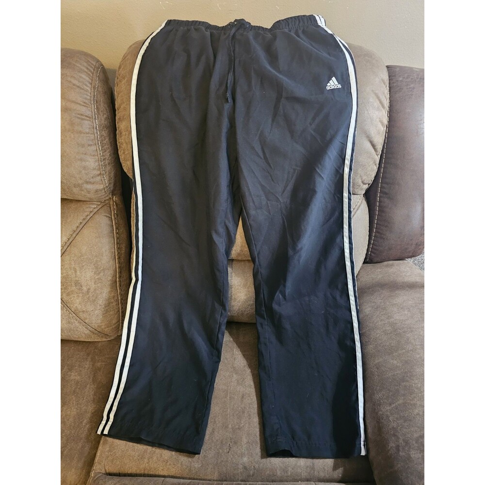 Vintage Y2K Adidas windbreaker pants black Mens large white stripes track pants